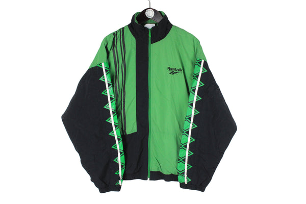 Vintage Reebok Track Jacket Large size men's retro multicolor sport wear full zip windbreaker 90's 80's style authentic athletic training running outfit unisex oversize classic logo basic suit