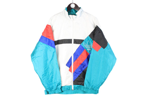 Vintage Adidas Track Jacket Large white multicolor big logo 90s retro full zip windbreaker sport style jacket