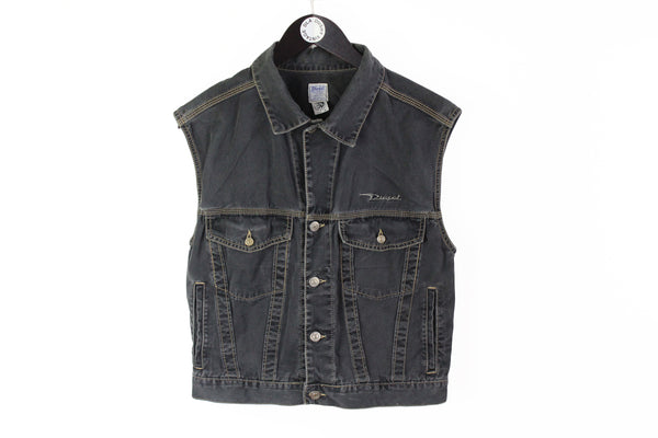 Vintage Diesel Denim Vest Small black buttons sleeveless 90's style jacket