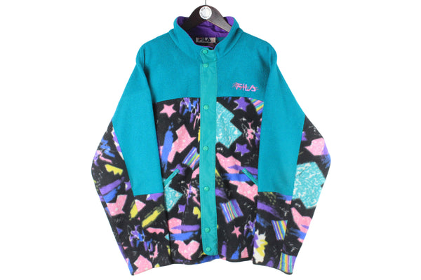 Vintage Fila Magic Line Fleece ski style 80s 90s multicolor abstract pattern snap buttons sweater made in Italy Alps spirit