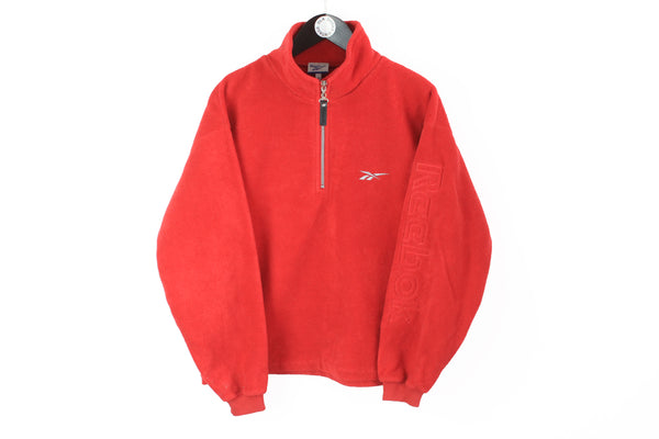 Vintage Reebok Fleece 1/4 Zip Small red 90's big logo authentic sweater