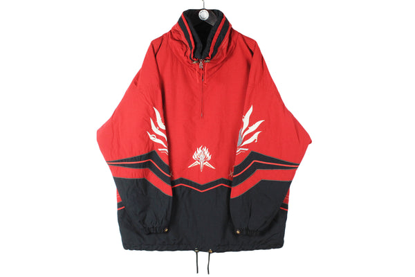 Vintage Bogner Anorak Jacket XXLarge size men's oversize coat half zip outdoor hooded mountain sport style red black windbreaker classic logo USA style authentic athletic 90's clothing 80's streetwear