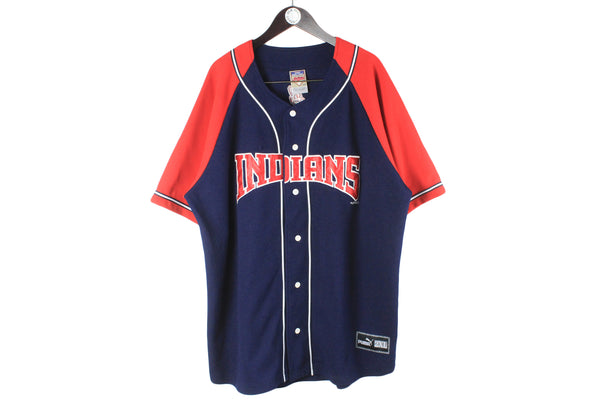 Vintage Indians Cleveland Puma Jersey blue red 90s Baseball MLB USA style big logo t-shirt