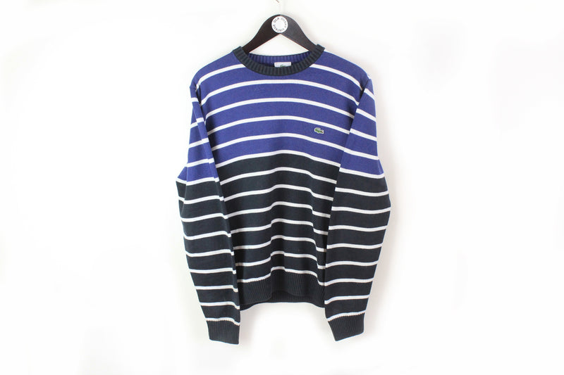 Lacoste Sweater Large striped pattern blue black authentic crewneck jumper