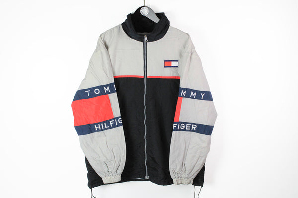 Vintage Tommy Hilfiger Jacket Large / XLarge white black 90s sport big logo retro style windbreaker