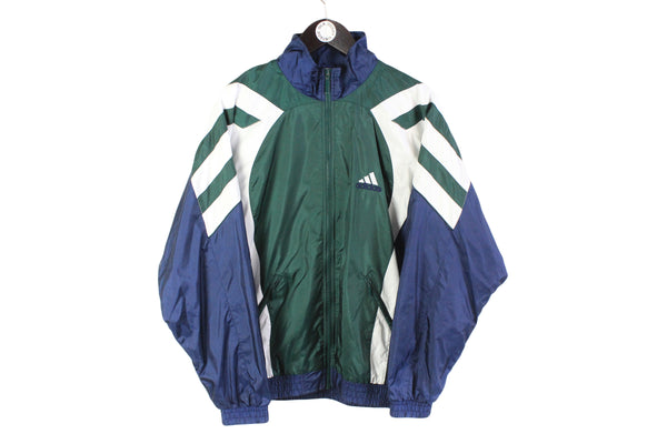 Vintage Adidas Track Jacket Large blue green 90's sport style windbreaker full zip athletic coat