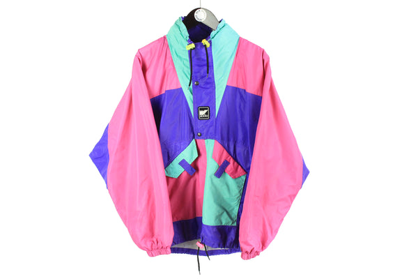 Vintage K-Way Anorak Jacket Medium multicolor blue pink green retro style outdoor 2000 windbreaker raincoat