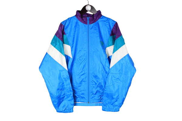 Vintage Adidas Track Jacket Large size men's retro blue bright sport wear full zip windbreaker 90's 80's style authentic athletic training running outfit unisex oversize classic logo basic suit