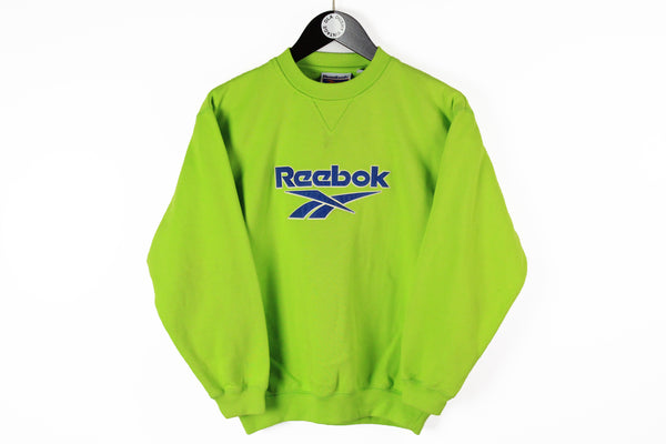 Vintage Reebok Sweatshirt Women's Small green neon 90s sport big logo jumper UK style