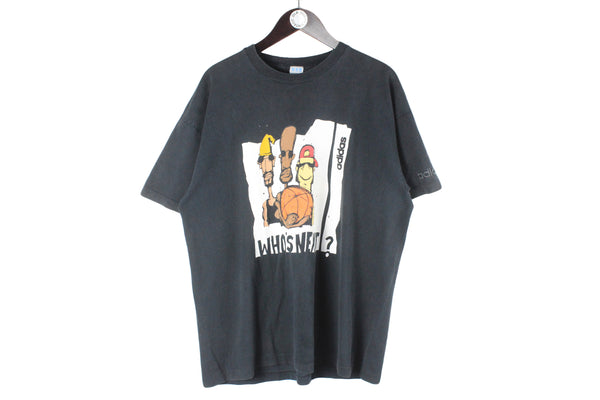 Vintage Adidas T-Shirt black streetball Who;s Next? black basketball USA style hip hop shirt 90s