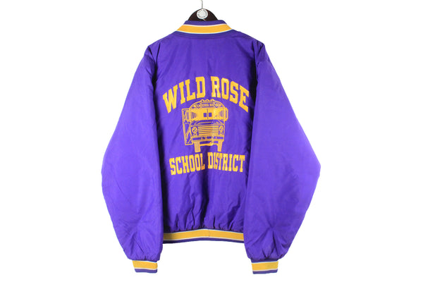 Vintage Wild Rose School District Bomber Jacket made in USA purple 90s retro style American windbreaker College Sport jacket
