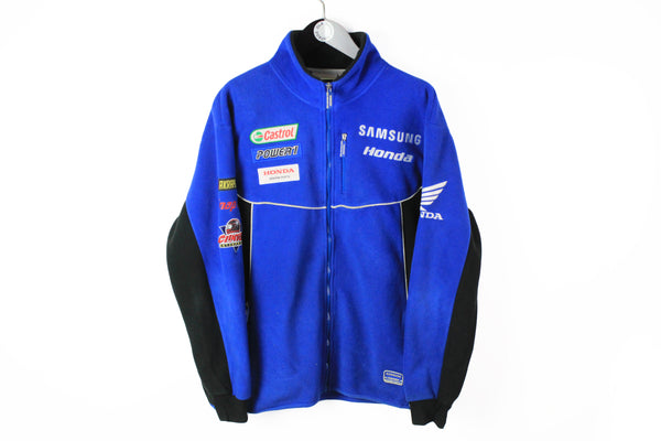Vintage Honda Fleece Full Zip Medium blue 90s racing F1 formula 1 Samsung sweater