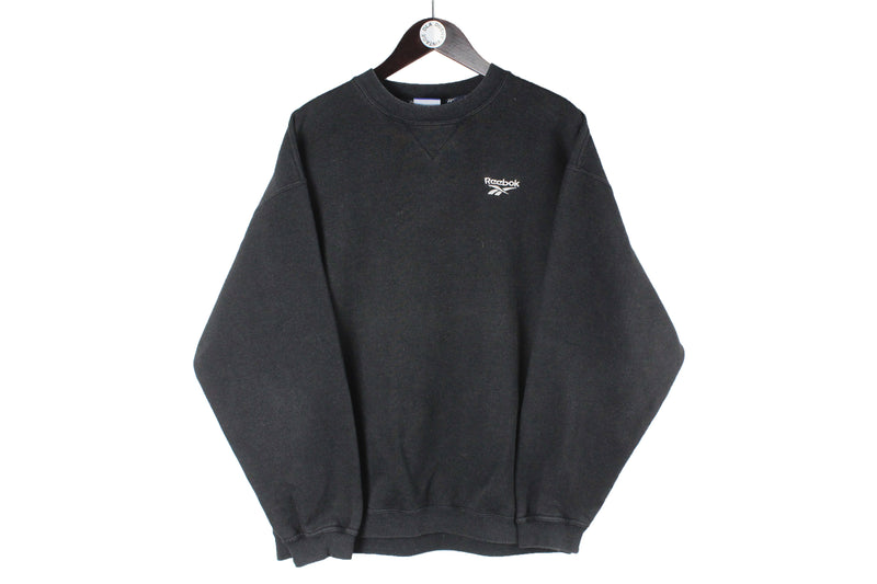 Vintage Reebok Sweatshirt black small logo 90s retro crewneck sport jumper