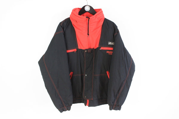 Vintage K-Way Drakkar Noir Jacket Guy Laroche Medium black red hooded outdoor ski style International jacket