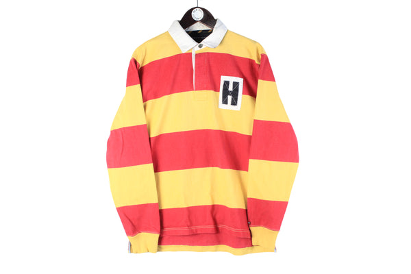 Vintage Tommy Hilfiger Rugby Shirt Medium yellow red 00s big logo long sleeve jumper collared long sleeve polo t-shirt