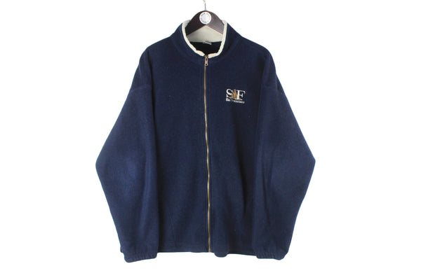 Vintage San Francisco Fleece Full Zip navy blue small logo 90s retro sport style winter sweater