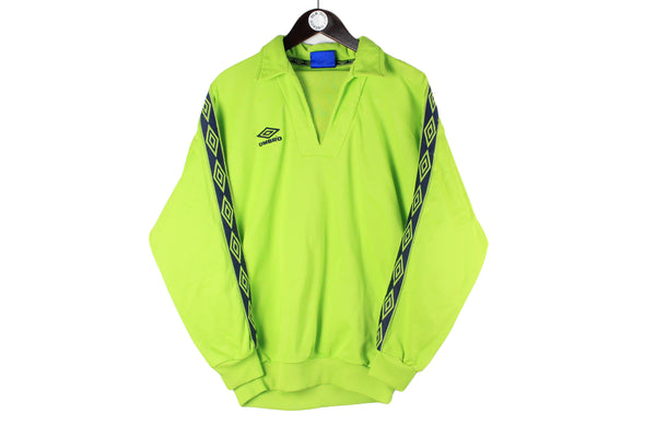 Vintage Umbro Sweatshirt big logo anorak polyester jumper 90s v-neck UK sport full sleeve logo  acid green