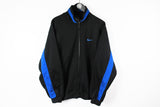 Vintage Nike Track Jacket Large black blue big logo 90s sport retro style windbreaker