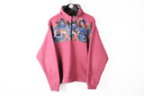 Vintage Fleece Half Zip Medium / Large pink 90s retro style winter ski sweater
