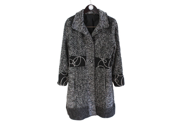 Vintage Yves Saint Laurent Coat Women's 46 gray abstract pattern 90's 80's luxury jacket