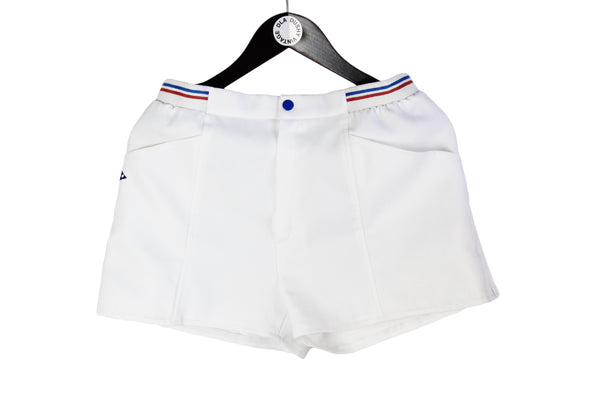 Vintage Le Coq Sportif Shorts Medium / Large size men's sport wear track outfit classic athletic style 90's fitness training retro authentic brand white made in France  Tennis wear