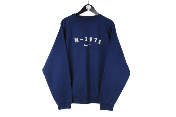 Vintage Nike Sweatshirt XLarge size blue big logo pullover swoosh team USA retro rare 90's 80's long sleeve cotton jumper crewneck sport athletic authentic streetwear
