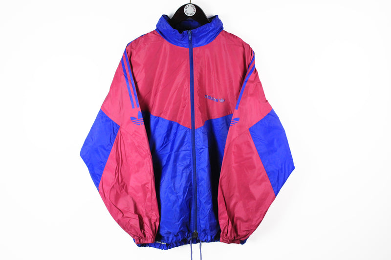 Vintage Adidas Jacket Large pink blue 90s sport windbreaker retro style full zip jacket