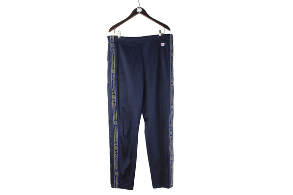 Vintage Champion Track Pants Large navy blue 90s retro sport style snap buttons trousers