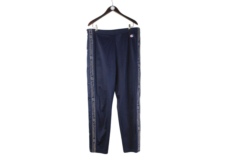 Vintage Champion Track Pants Large navy blue 90s retro sport style snap buttons trousers