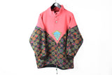 Vintage Fleece Snap Buttons Women's Medium pink multicolor 90s sport style ski sweater
