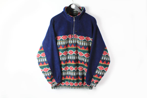 Vintage Fleece 1/4 Zip Medium / Large multicolor blue 90s ski cozy jumper sweater