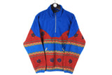 Vintage Fleece Small size men's unisex retro rare 90's style outdoor wear red blue multicolor big logo 1/4 sweater extreme sport winter warm sweatshirt long sleeve authentic athletic clothing