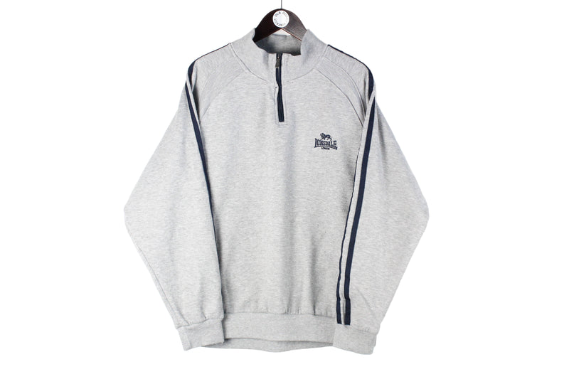 Vintage Lonsdale Sweatshirt 1/4 Zip Large gray small logo 90s retro sport jumper