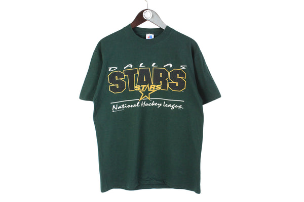 Vintage Dallas Stars T-Shirt Medium size men's big logo tee NHL Hockey League green retro wear summer top basic sport clothing 90's USA 