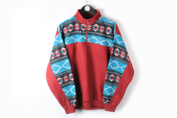 Vintage Fleece 1/4 Zip Medium red ski sweater 90s sport style outdoor