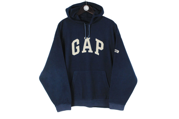 Vintage Gap Fleece Hoodie Large size men's oversize retro rare 90's style outdoor wear navy blue big logo hooded sweater extreme sport winter warm sweatshirt long sleeve authentic athletic clothing