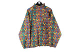  Vintage Fleece 1/4 Zip XLarge abstract pattern crazy sweater 90s retro sport style jumper ski cozy wear
