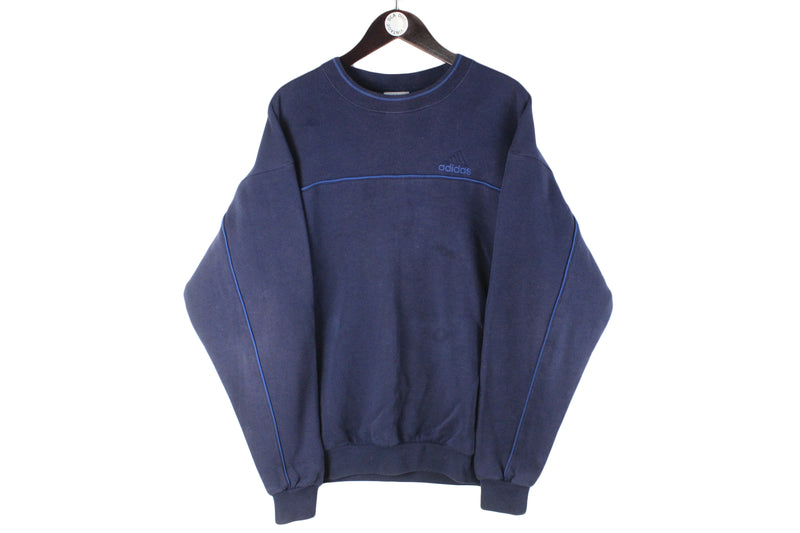Vintage Adidas Sweatshirt Large navy blue small logo 90s retro crewneck
