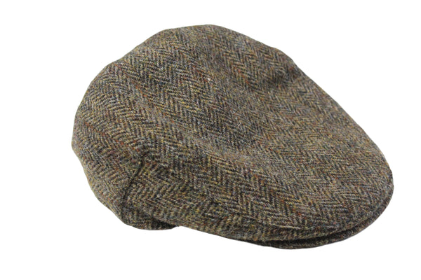 Vintage Harris Tweed Newsboy Cap brown wool 90s retro style peaky blinders hat