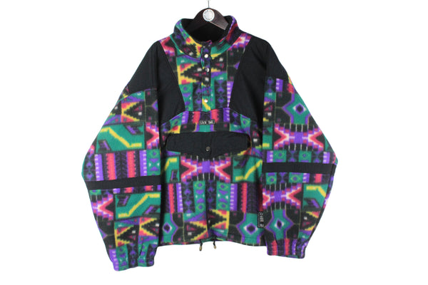 Vintage Fleece XLarge / XXLarge abstract crazy pattern 90s retro sport style ski jumper sweater