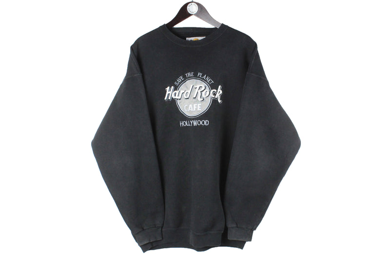 Vintage Hard Rock Cafe Hollywood Sweatshirt black big logo 90s retro crewneck sport jumper USA style