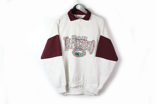 Vintage San Francisco Sweatshirt 1/4 Zip Large gray big logo red 90s sport style oversize jumper