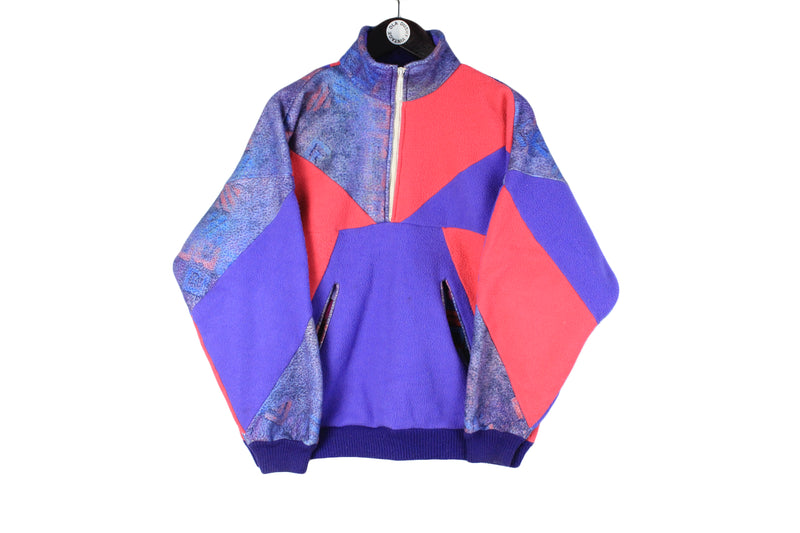 Vintage Fleece Small size men's unisex winter half zip sweatshirt basic sweater ski mountain outdoor style retro rare 90's 80's outfit street style long sleeve athnetic athletic bright multicolor purple pink snowboard polar