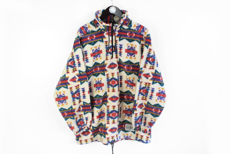 Vintage Fleece 1/4 Zip Medium multicolor abstract pattern 90's sport sweater outdoor cozy jumper
