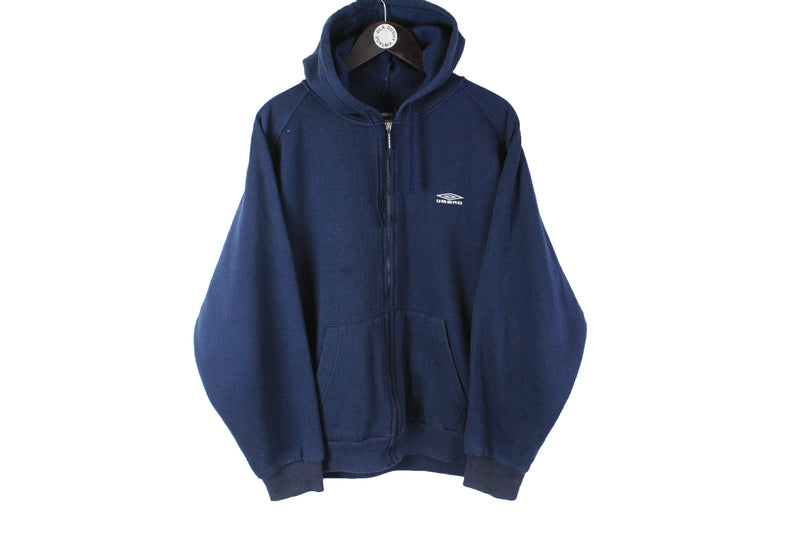 Vintage Umbro Hoodie Large navy blue full zip hooded 90's jumper retro style 