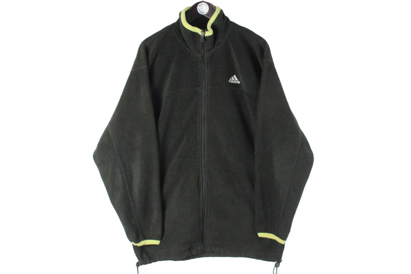 Vintage Adidas Fleece Full Zip XLarge black small logo 90S retro winter outdoor sport jumper