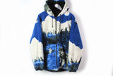 Vintage Fleece Sweater 90s sport style ski jumper outdoor mountain zipped pullover Wolf Pattern