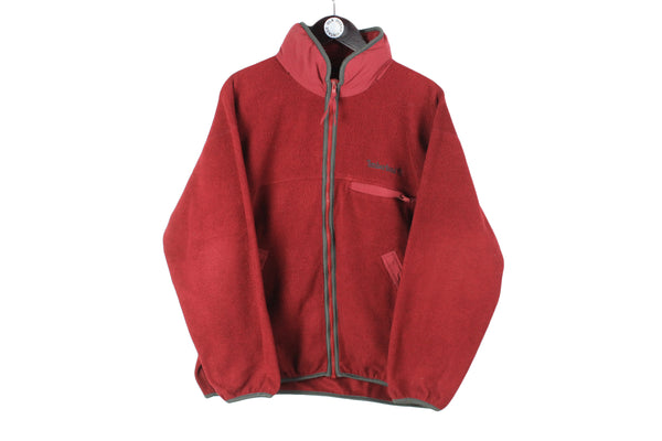 Vintage Timberland Fleece Medium size men's fleece jacket warm winter full zip sweat red bright pullover 90's retro rare athletic clothing