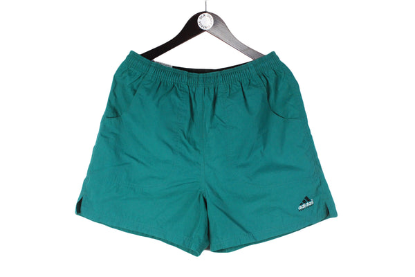 Vintage Adidas Equipment Shorts XLarge size men's green track sport wear above the knee length pockets small classic logo training authentic athletic style running 90's 80's 