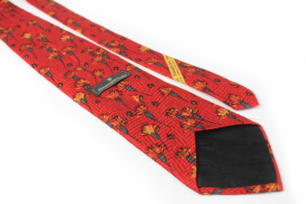 Vintage Ermenegildo Zegna Tie red loral pattern retro luxury 90s authentic rare silk accessories for men's multicolor
